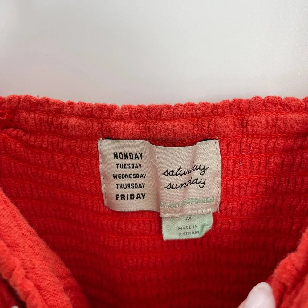 Anthropologie Saturday Sunday Red Isabel Tie Front Smocked Jumpsuit Size Medium‎